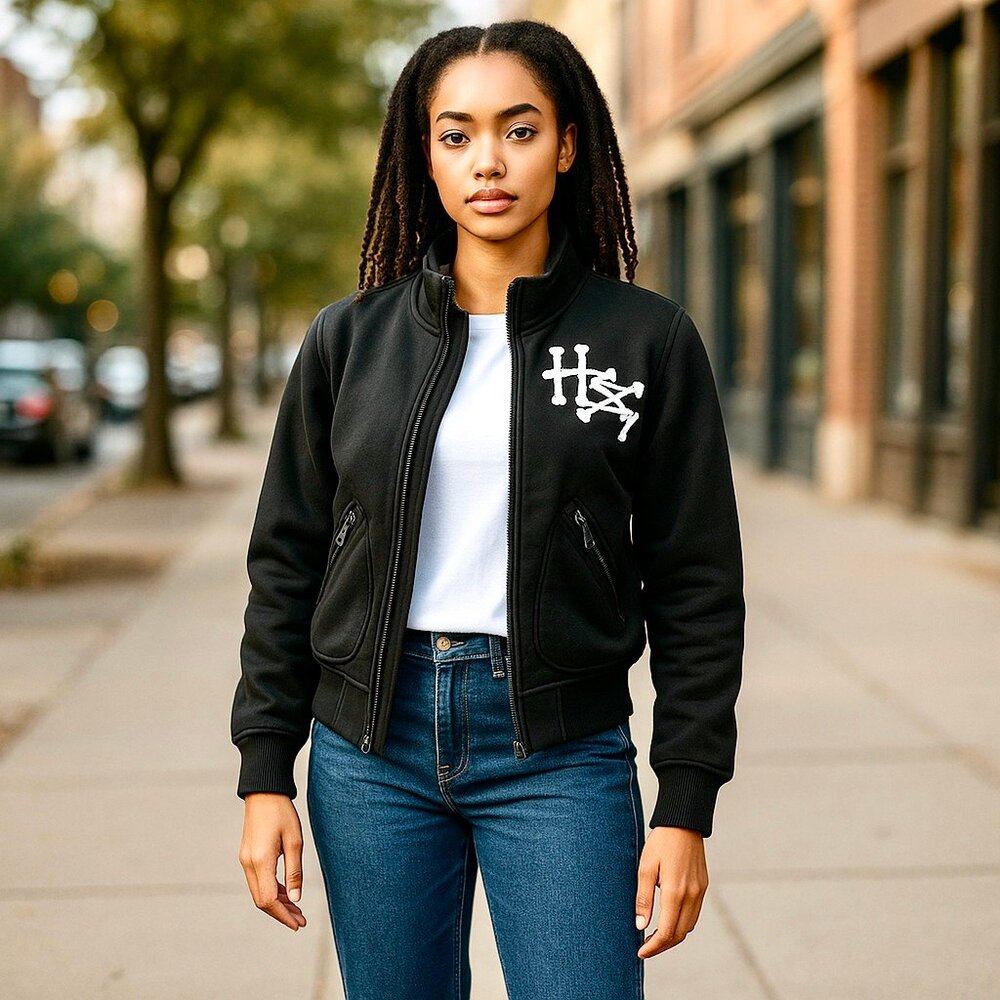 HELLZ A CRIME FOR ALL SEASONS Black Full Zip Jacket Sweatshirt ELBOW PATCH